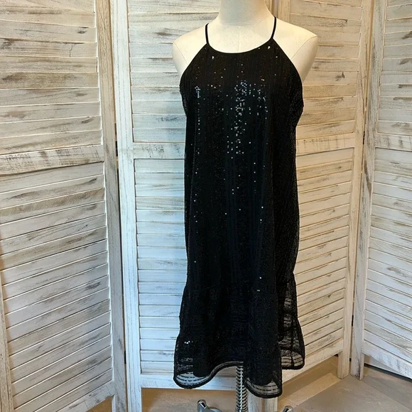 CeCe | Dresses | Cece Sequined Ruffle Bottom Halter Dress | Poshmark